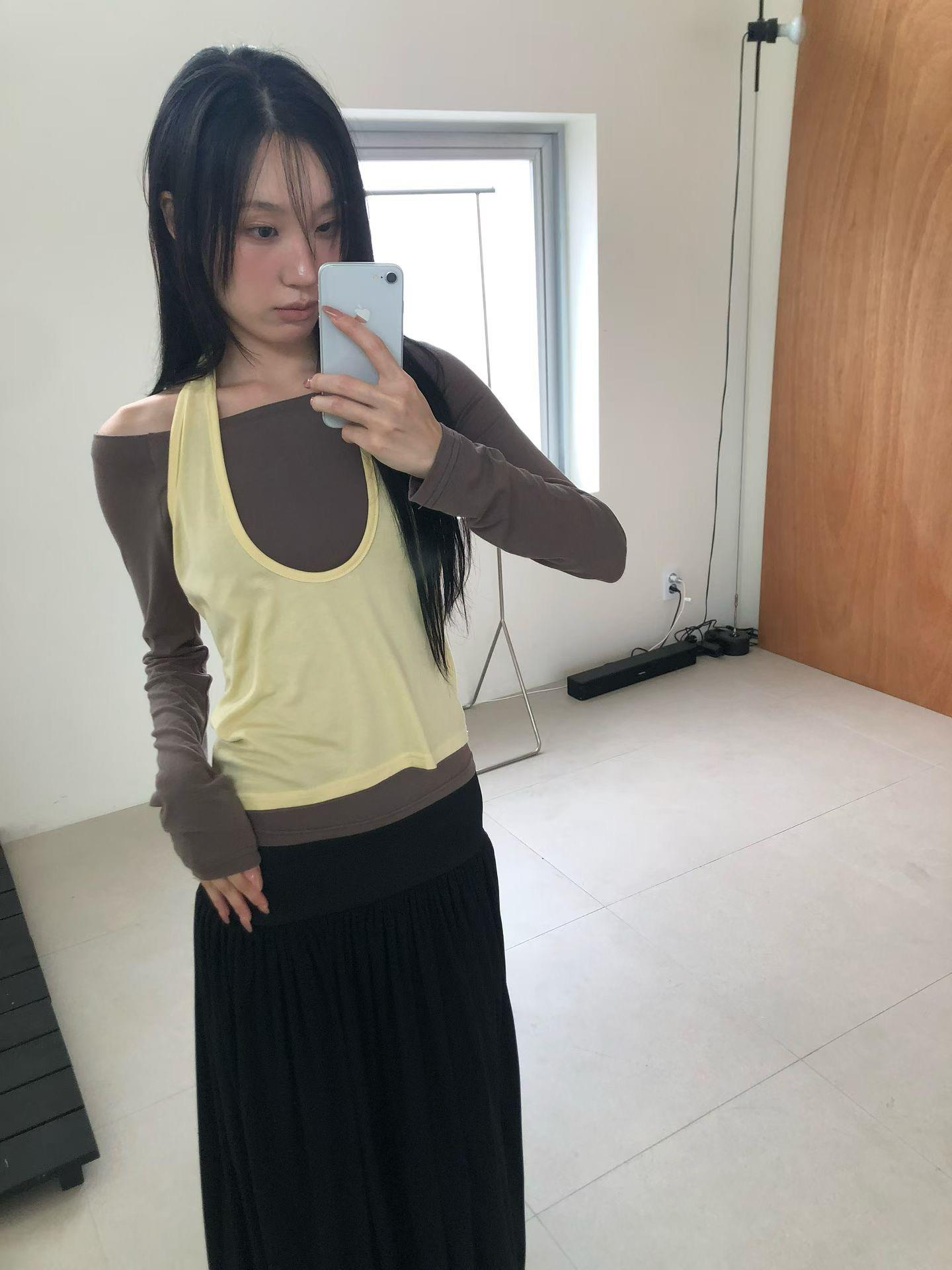 掛脖背心+一字領上衣兩件組